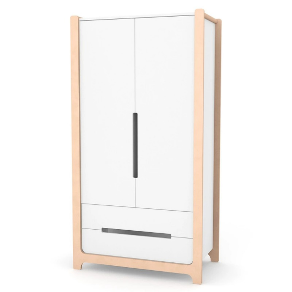 Dvoudveřová šatní skříň Markito Gekko.  95х53х180cm. Bílá / Přírodní Buk